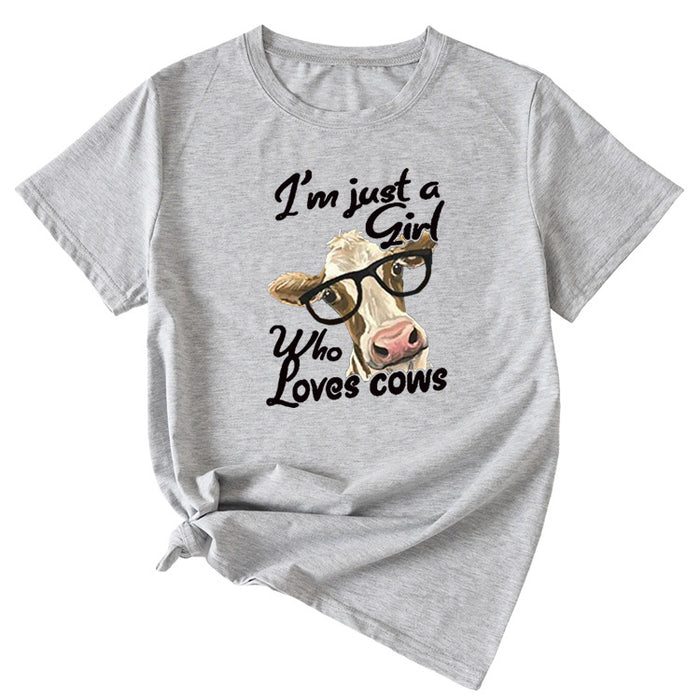 Womens Im Just A Girl Fun Pattern Casual Short-sleeved T-shirt
