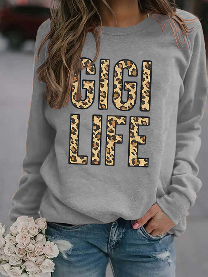 Women's Tops GIGI LIFE Leopard Print Letters Casual Sweatshirt
