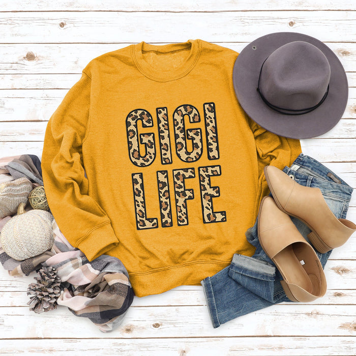 Women's Tops GIGI LIFE Leopard Print Letters Casual Sweatshirt