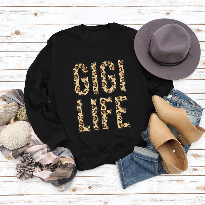 Women's Tops GIGI LIFE Leopard Print Letters Casual Sweatshirt