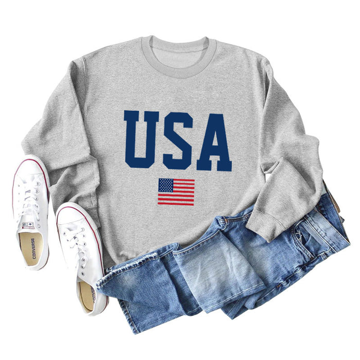 Women's USA Printed Bottoming Long-sleeved Round Neck Sweater