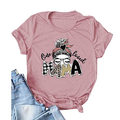 Wommen One Loved Mama T-Shirt Buffalo Plaid & Leopard Mama Shirt