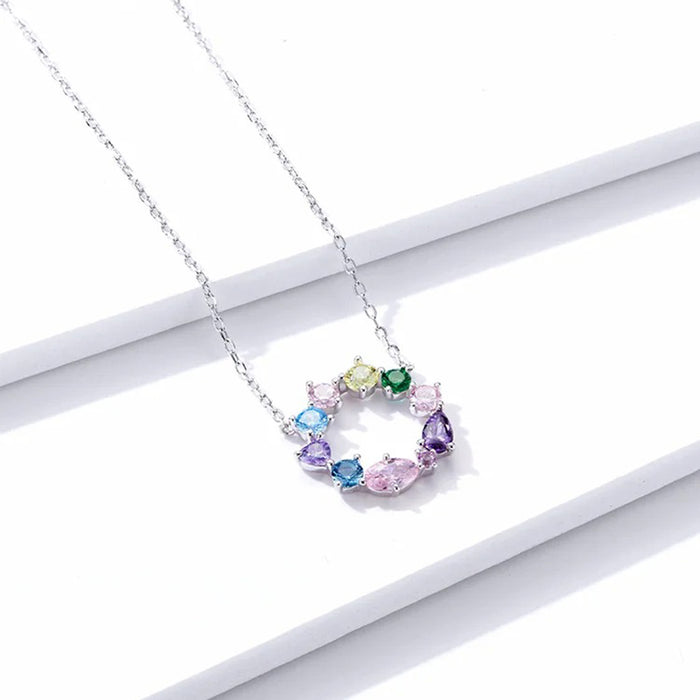 Wreath Necklace for Girl 925 Sterling Silver Jewelry Colorful AAA CZ Jewelry Original Design Gift for Women