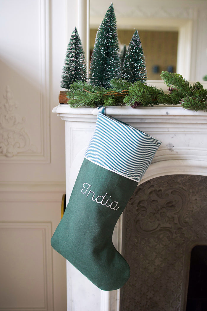 Xmas stocking - Green linen