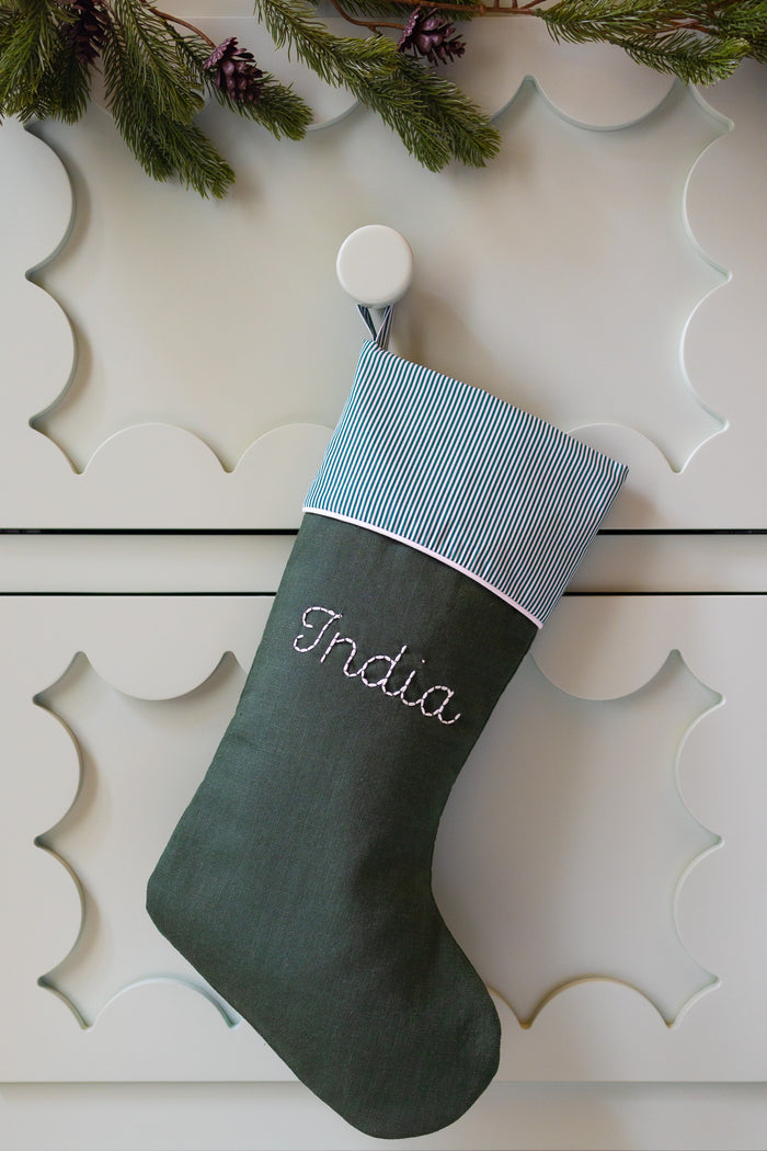 Xmas stocking - Green linen