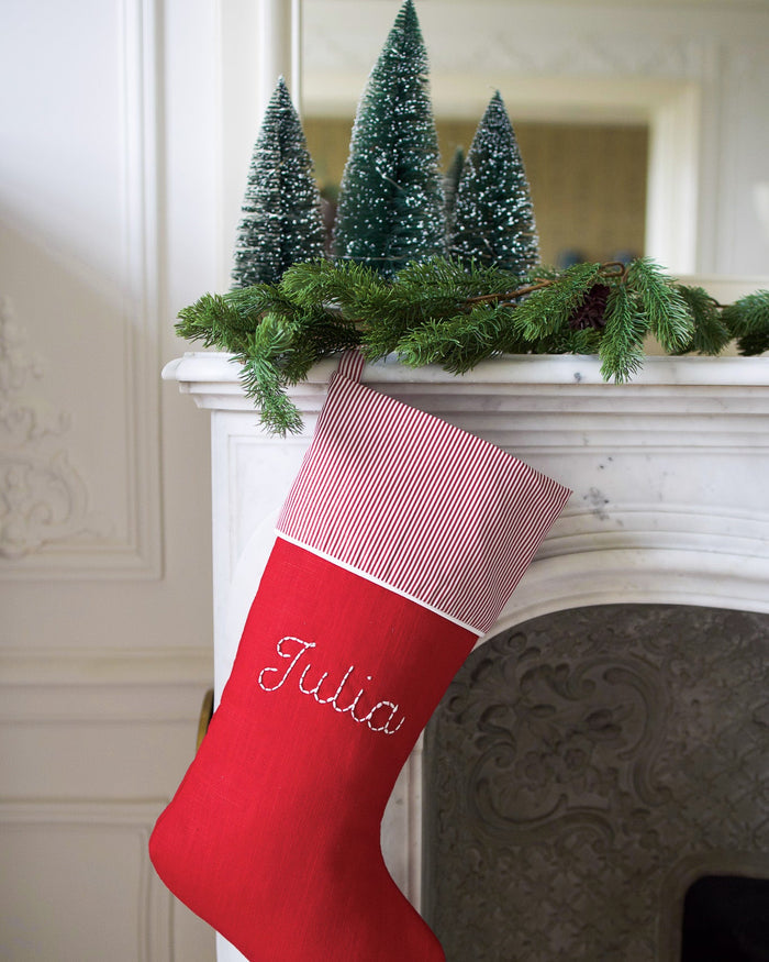Xmas stocking - Red linen
