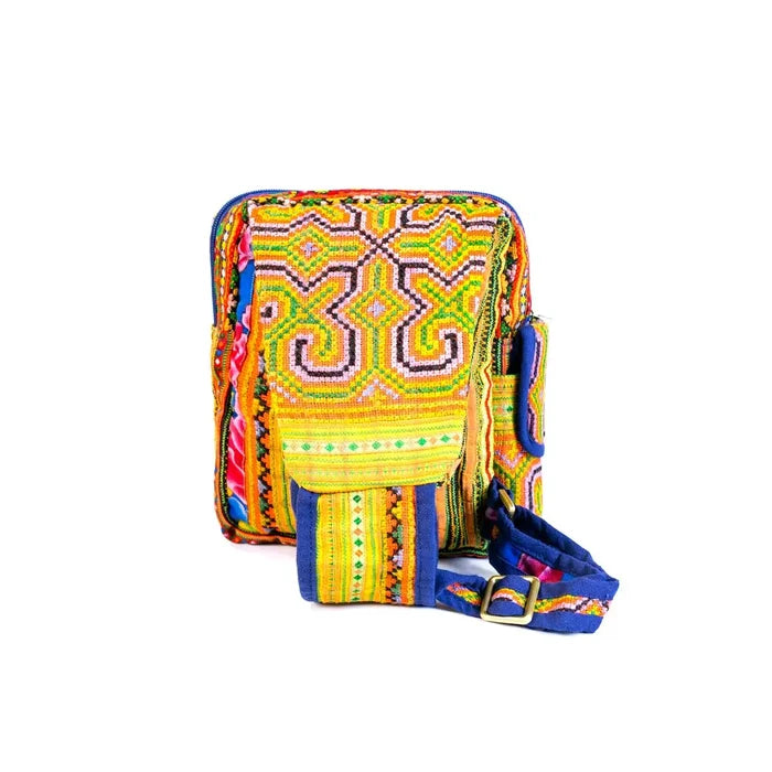 Vindigo handmade yellow hemp tribal sling bag back view