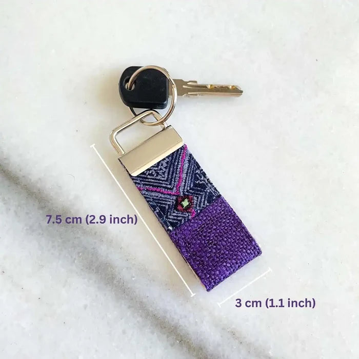 Vindigo keychain yellow embroidered bright lifestyle view with key