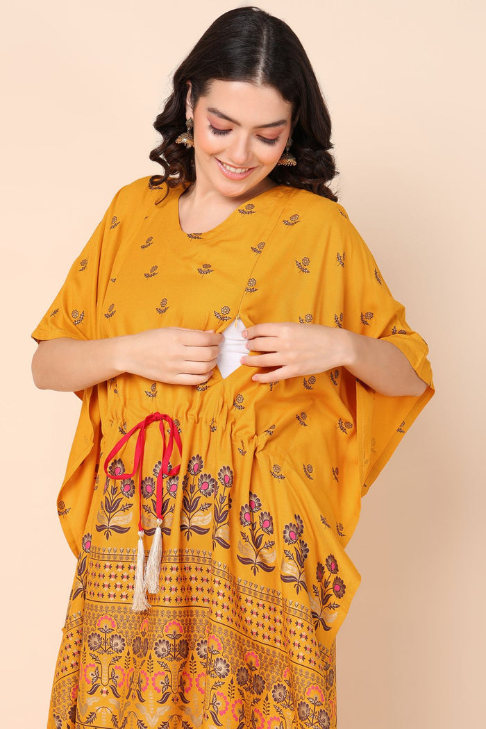Yellow Pregnancy Maternity Kaftan Set (Top & Bottom)