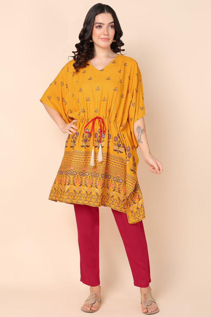 Maternity Yellow Pregnancy Maternity Kaftan Set (Top & Bottom)