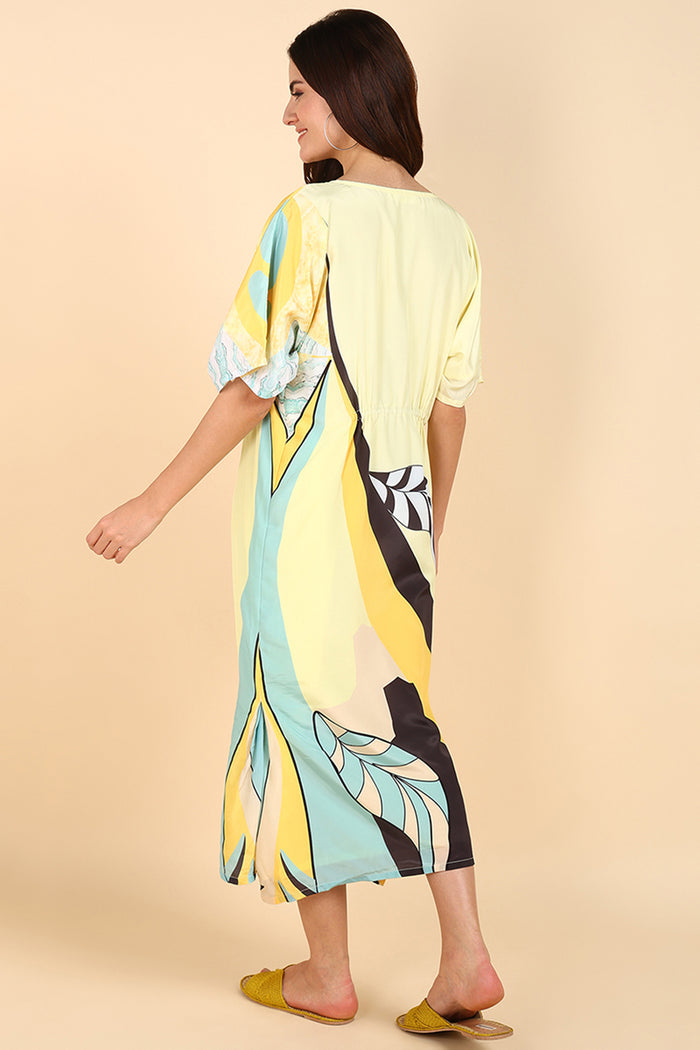 Pregnancy Yellow Printed Maternity Feeding Kaftan