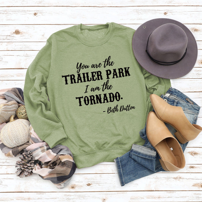 Olive green sweater (black font) / S