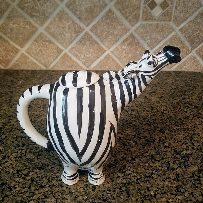 Zebra Teapot Decorative Animal Ceramic Decor Tea Pot Blue Sky Lynda Corneille