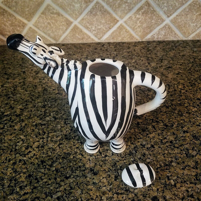 Zebra Teapot Decorative Animal Ceramic Decor Tea Pot Blue Sky Lynda Corneille