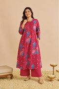 Zipless Feeding Cotton Maternity Kurta-Pant Set - Maroon
