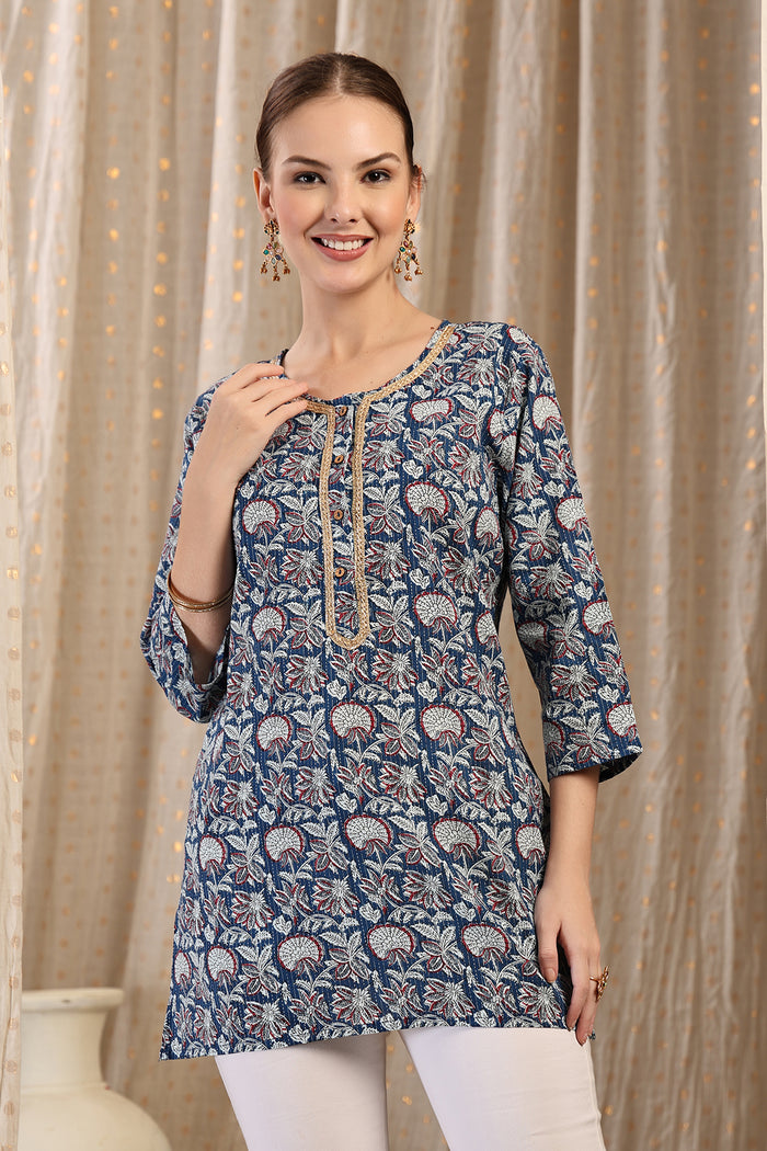 Multi Cotton Top; multi-color print offers style and comfort for daily wear.